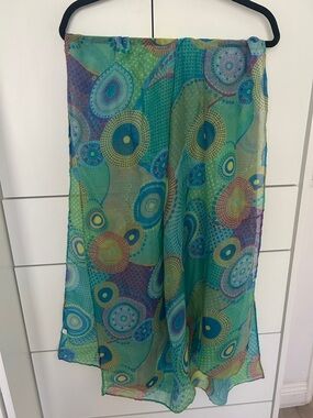 Sheer Green Multi-Color Circular Print Scarf